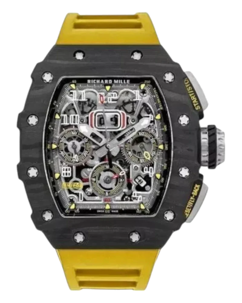 Richard Mille RM 011 Automatic Flyback Chronograph Carbon on Yellow Rubber Strap